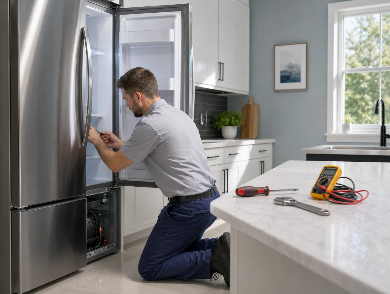 OWL Appliance Repair certified technician repairing an appliance in Cleveland
